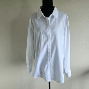Coldwater Creek No Iron Button Shirt Blouse White Cotton Long Sleeve Size 16